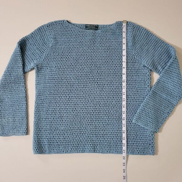 Lauren Ralph Lauren Women's Slate Blue Hand Knit Boatneck Pullover Sweater - Picture 4 of 10